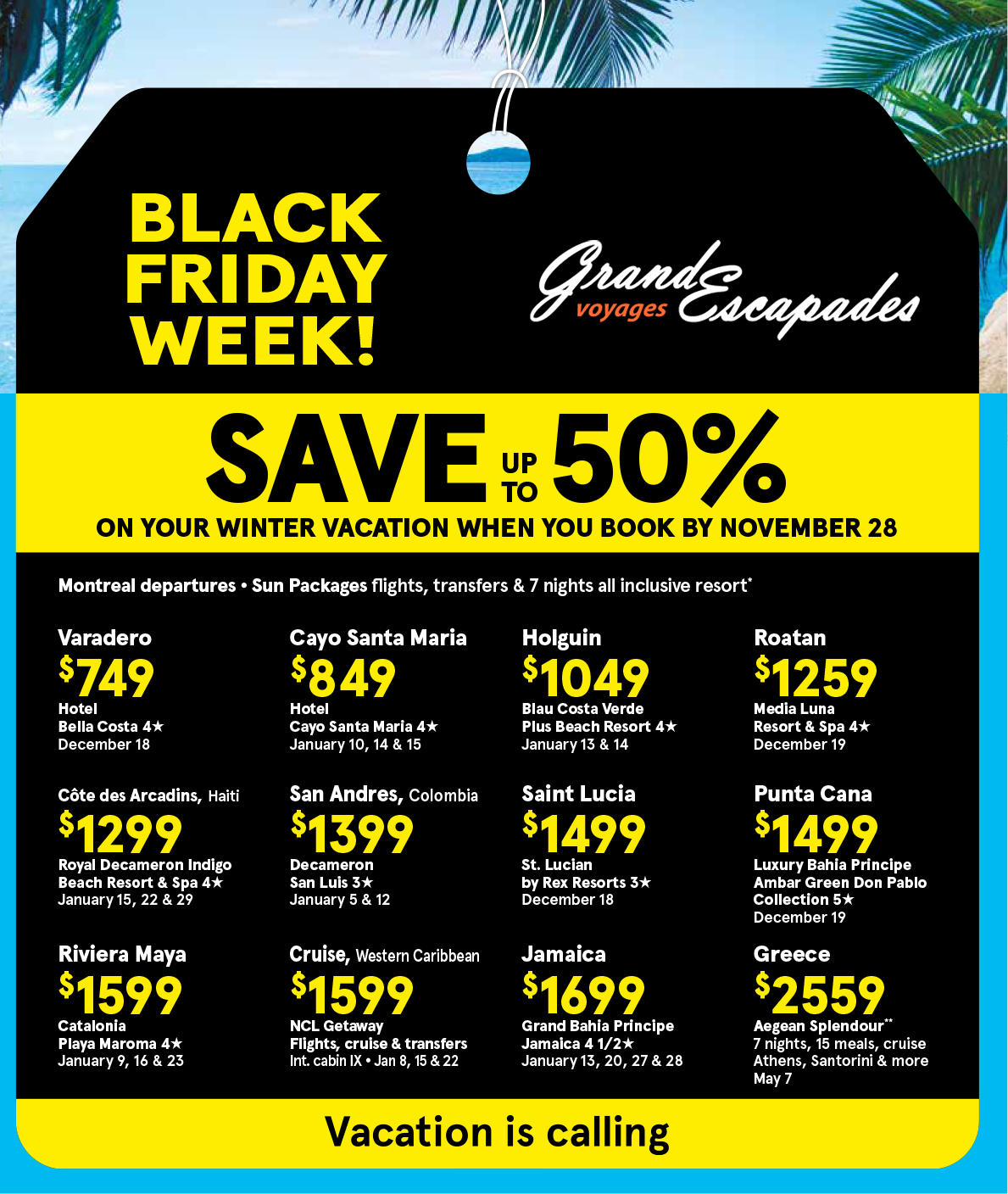 Transat Black Friday Deals - Save up to 50% on southern vacation packages